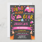 Brandweerwagen Verjaardagsfeestje Roze Brandweerma Kaart (Voorkant)