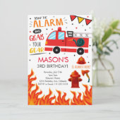 Brandweerwagen Verjaardagsfeestje Uitnodigen Kaart (Staand voorkant)