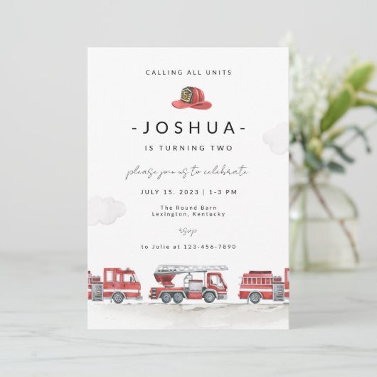 Brandweerwagen Verjaardagsuitnodiging, Brandweerpo Kaart (Staand voorkant)