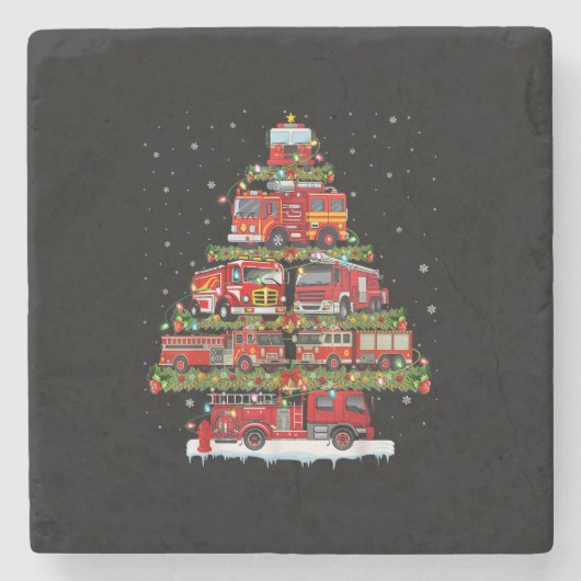 Brandweerwagen Verlichting Brandweerman Brandweerw Stenen Onderzetter (Voorkant)