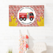 Brandweerwagen Vlammen Brick Verjaardag Spandoek (Insitu)