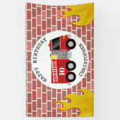 Brandweerwagen Vlammen Brick Verjaardag Spandoek (Verticaal)