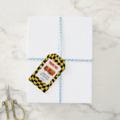 Brandweerwagen Zwart Geel Geruite 3e Verjaardag Cadeaulabel (Met Touw)