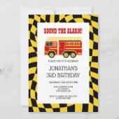 Brandweerwagen Zwart Geel Geruite 3e Verjaardag Kaart (Voorkant)