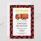 Brandweerwagen Zwart Rood Geruit 2e Verjaardag Kaart (Voorkant)