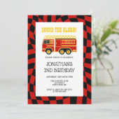 Brandweerwagen Zwart Rood Geruit 2e Verjaardag Kaart (Staand voorkant)