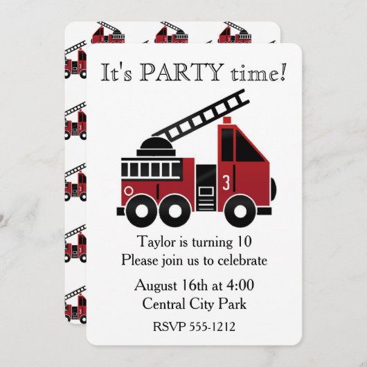 Brandweerwagens aangepaste uitnodiging (Voorkant / Achterkant)