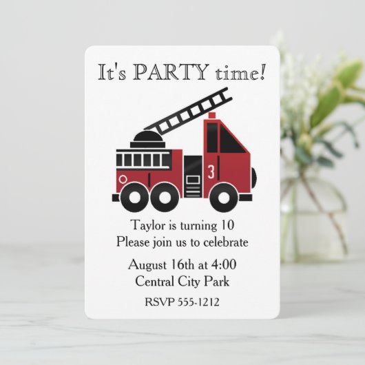 Brandweerwagens aangepaste uitnodiging (Staand voorkant)