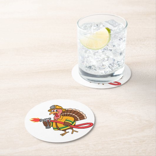 Brandweerwagens Brandweerman Thanksgiving Kalkoen  Ronde Kartonnen Onderzetter (Insitu)