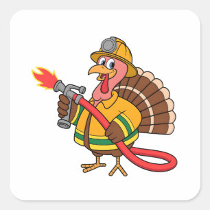 Brandweerwagens Brandweerman Thanksgiving Kalkoen  Vierkante Sticker