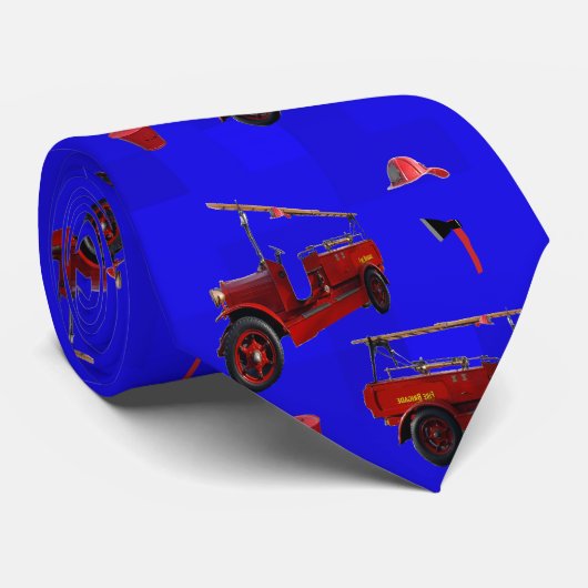  brandweerwagens op blauw, stropdas (Opgerold)