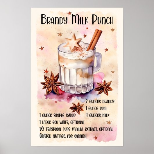 Brandy Milk punch recept Kerstfeest Poster (Voorkant)