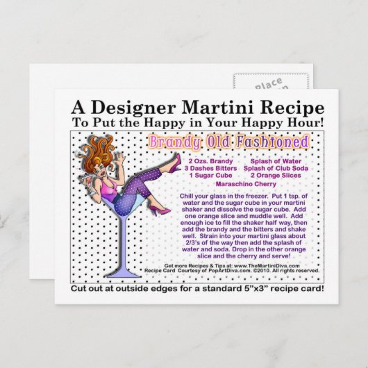 Brandy Old Fashioned Martini Recept Briefkaart (Voorkant / Achterkant)