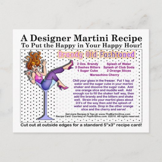 Brandy Old Fashioned Martini Recept Briefkaart (Voorkant)