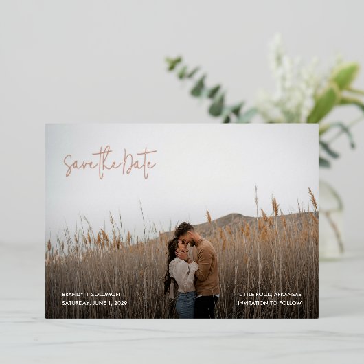 Brandy Simple Photo Modern Wedding Save the Date Folie Uitnodiging (Staand Voorkant)