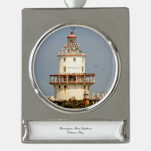 Brandywine Shoal Lighthouse Verzilverd Banner Ornament (Voorkant)
