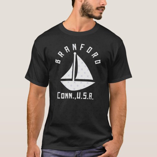 Branford Connecticut Sailing Boating White Text AB T-shirt (Voorkant)