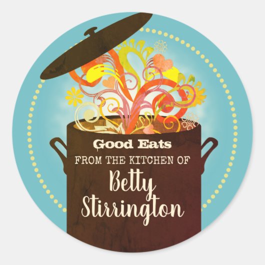 Brankelende aroma's voor het koken van soesovensau ronde sticker (Voorkant)