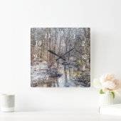 Branson Herfst Creek Winter Sneeuw Schilderijklok Vierkante Klok (Huis)