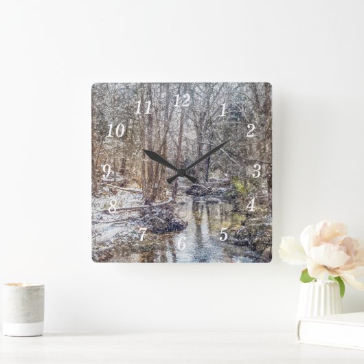 Branson Herfst Creek Winter Sneeuw Schilderijklok Vierkante Klok (Huis)