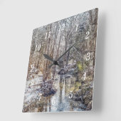 Branson Herfst Creek Winter Sneeuw Schilderijklok Vierkante Klok (Hoek)