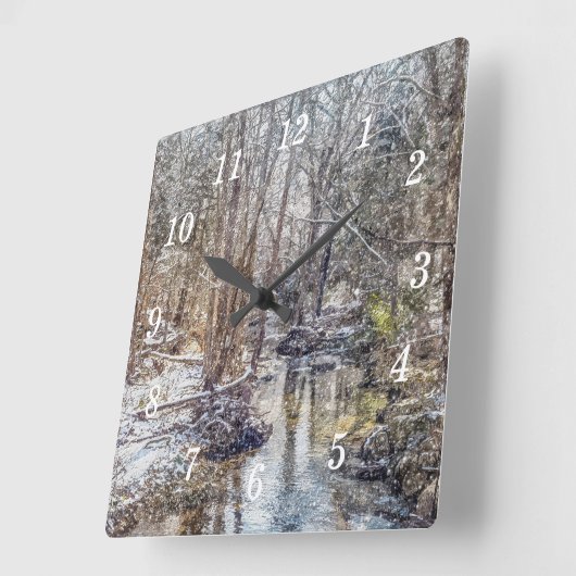 Branson Herfst Creek Winter Sneeuw Schilderijklok Vierkante Klok (Hoek)