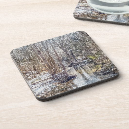 Branson Herfst Creek Winter Snow Painterly Bier Onderzetter (Linkerzijde)