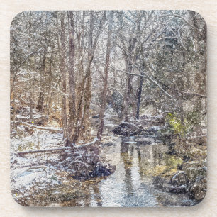 Branson Herfst Creek Winter Snow Painterly Bier Onderzetter