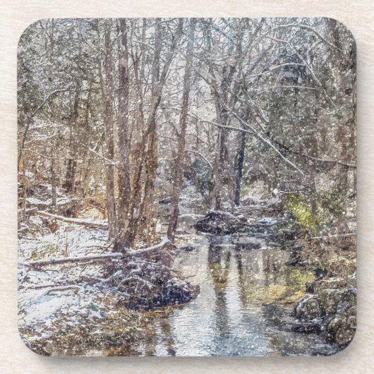 Branson Herfst Creek Winter Snow Painterly Bier Onderzetter (Voorkant)