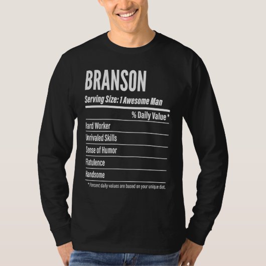 Branson  Nutritional Facts Serving Size Calories T-shirt (Voorkant)