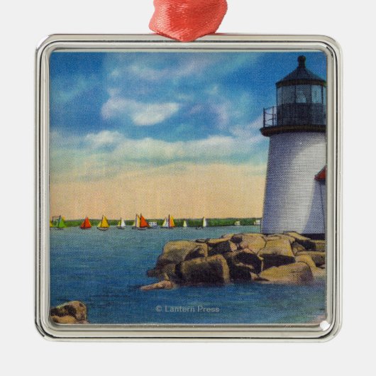 Brant Point Lighthouse Scene Metalen Ornament (Voorkant)