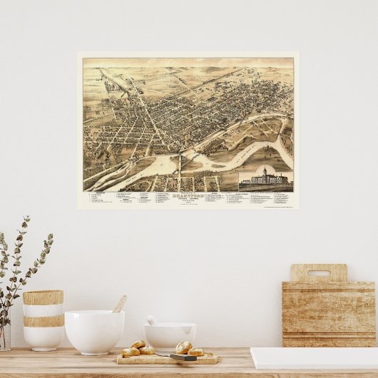 Brantford, ON, Canada Panoramic Map - 1875 Poster (Keuken)