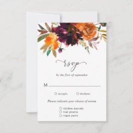 Branzend Oranje Bourgogne Floral Rustic Meal Weddi RSVP Kaartje