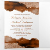 Branzend Oranje Terracotta Agate Marble Photo Wedd Drieluik Uitnodiging (Binnenzijde eerst)