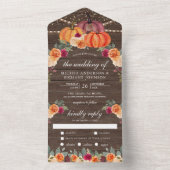 Branzend Sinaasappel Burgundy Floral Pumpkin Wood All In One Uitnodiging (Binnen)