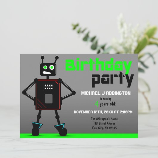 Brash Robot Boys Birthday Party Kaart (Staand voorkant)