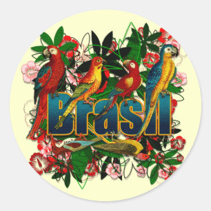 Brasil Brazilië Tropische bloemen regenwoud vogels Ronde Sticker