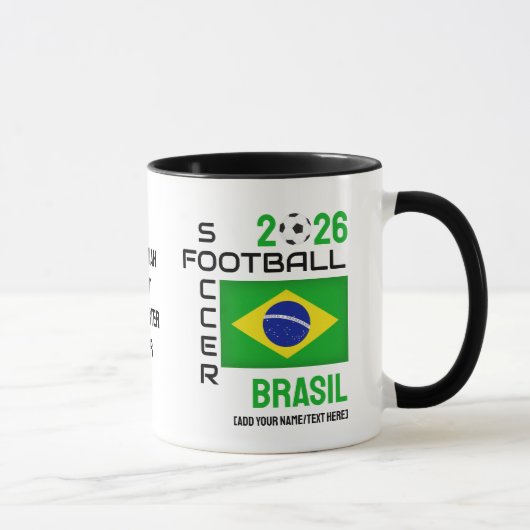 BRASIL BRAZILIË Voetbal Custom Name 2026 ELK JAAR Mok (Rechts)