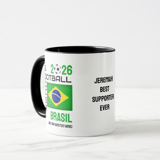 BRASIL BRAZILIË Voetbal Custom Name 2026 ELK JAAR Mok (Voorkant links)