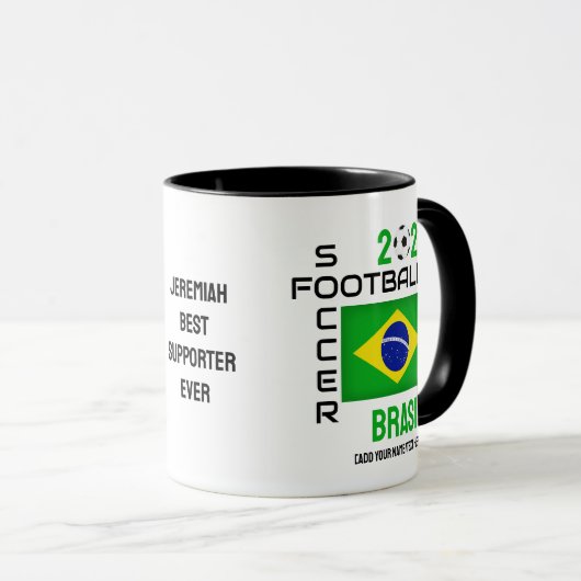 BRASIL BRAZILIË Voetbal Custom Name 2026 ELK JAAR Mok (Voorkant rechts)