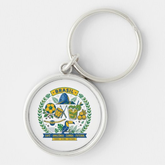 Brasil Culture Badge Cafe Samba Futebol Amazonia Sleutelhanger (Voorkant)