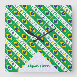 Brasil en Braziliaanse vlag met Jouw naam Vierkante Klok