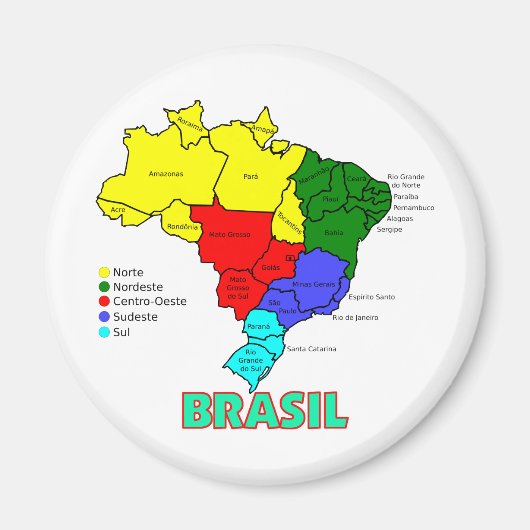 Brasil. Gebieden in kleur Magneet (Voorkant)