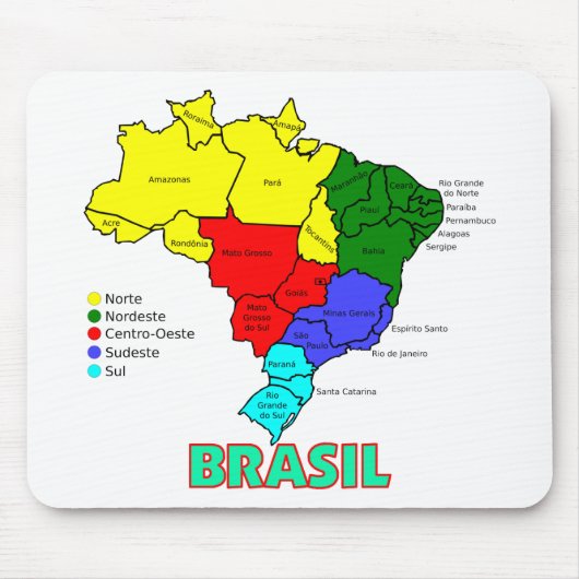 Brasil. Gebieden in kleur Muismat (Voorkant)
