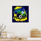 Brasil Grunge 2010 voetballiefhebbers futbol gifte Poster (Keuken)