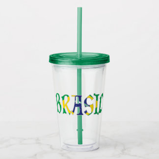 Brasil in het Portugees in vlagkleuren Acryl Drinkbeker