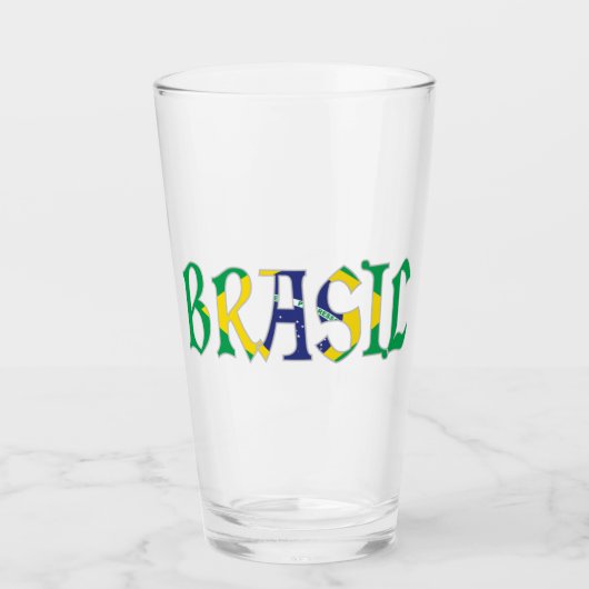 Brasil in het Portugees in vlagkleuren Glas (Voorkant)