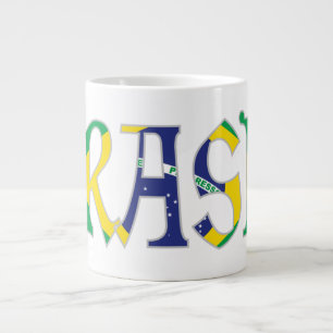 Brasil in het Portugees in vlagkleuren Grote Koffiekop