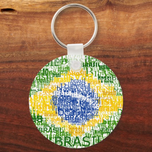 Brasil Text Flag Round Sleutelhanger (Voorkant)