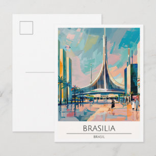 Brasilia Brazilië Vintage Kunst Illustratie Reizen Briefkaart